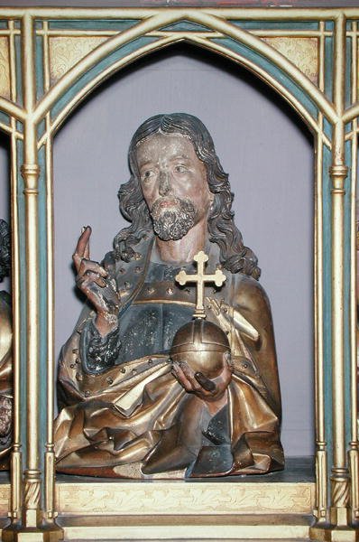 Træudskæring af Jesus Kristus, detalje fra predellaen af Isenheim-altertavlen, ca. 1490 (malet træ) af Nikolaus Hagenauer