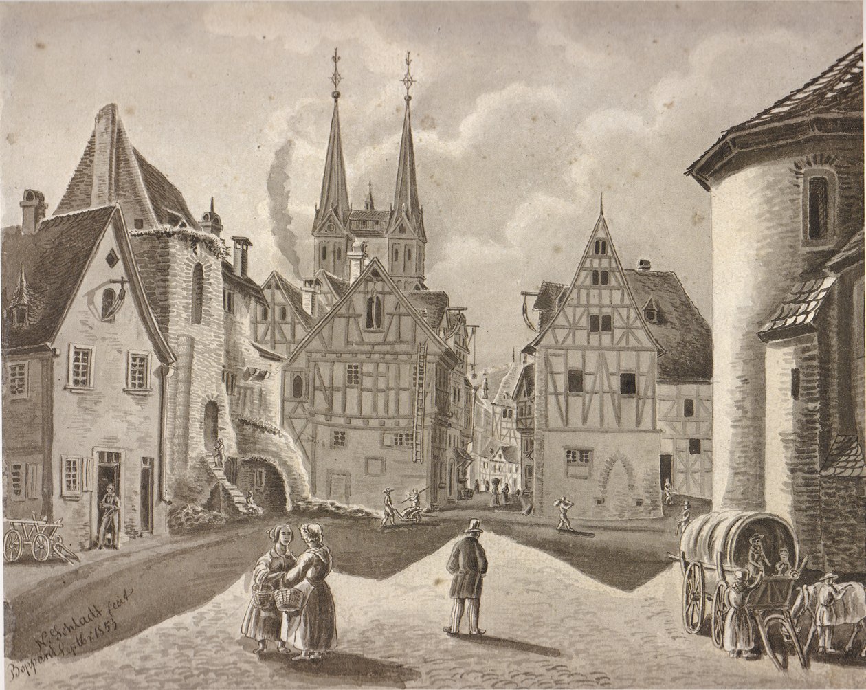 Burgplatz foran valgslottet i Boppard omkring 1853 af Nikolaus Schlad