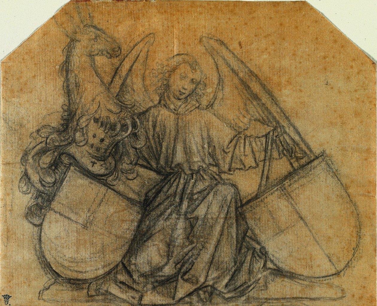 En engel, der støtter to skilte, ca. 1470. af Nikolaus Gerhaert von Leyden