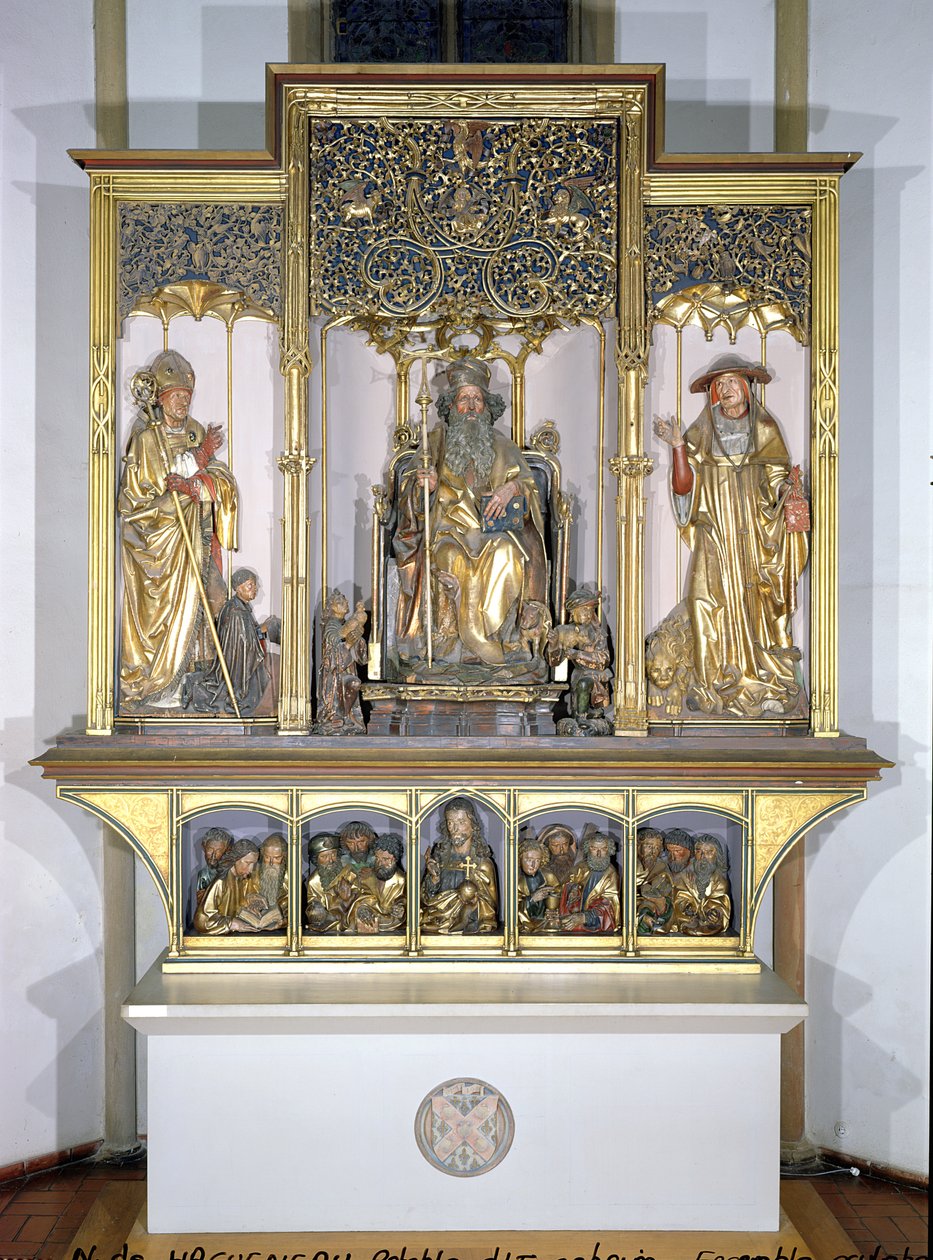Gruppe af træskulpturer, fra Isenheim-altertavlen, ca. 1490 (forgyldt træ) af Nikolaus Hagenauer