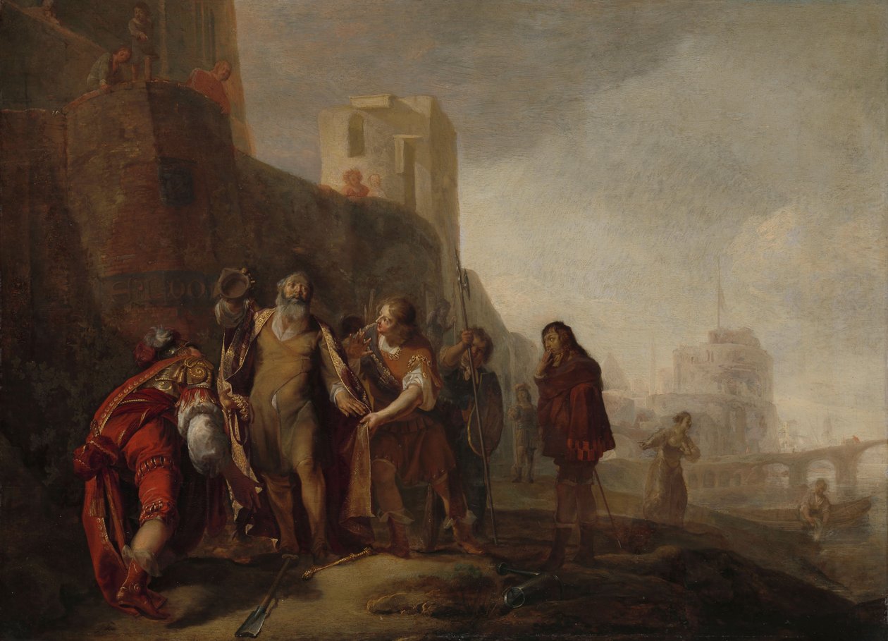 Alexander den Stores legater investerer gartneren Abdalonymus med insignia for kongedømmet af Sidon, ca. 1645-c. 1650 (olie på panel)0 af Nikolaus Knüpfer