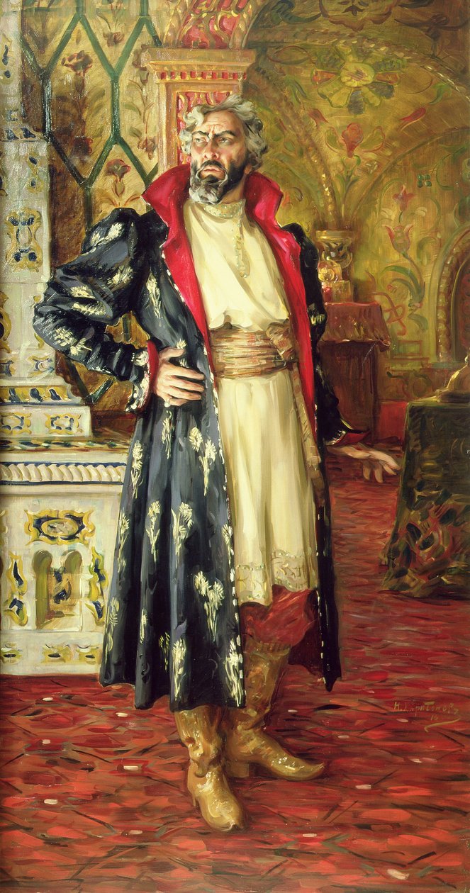 Portræt af Feodor Chaliapin (1873-1938) som Boris Godunov (1551-1605) 1916 af Nikolay Vassilyevich Kharitonov