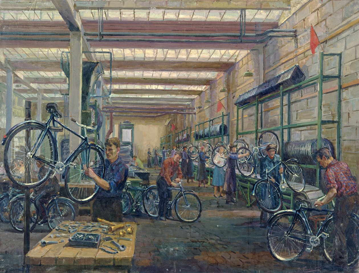 Cykelfabrikken i Moskva, ca.1930 af Nikolay Vassilyevich Pinegin