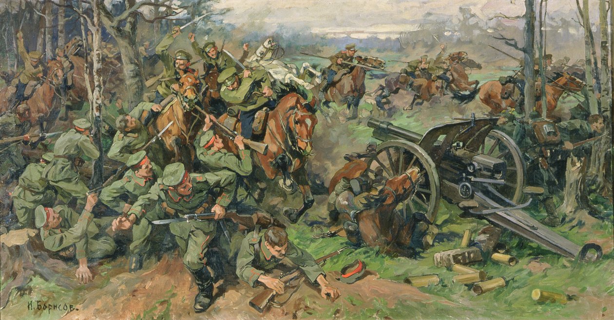 Det russiske kavaleri angriber det tyske artilleri i 1915 af Nikolay Yakovlevich Borisov