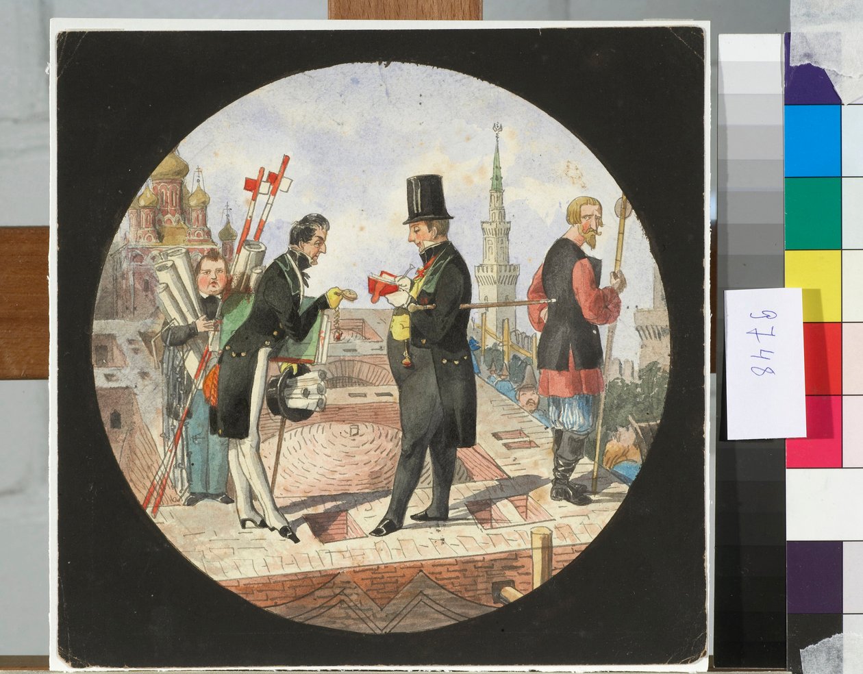 Baron Lev von Bode og arkitekt Nikolay Chichagov på byggepladsen til Det Store Kreml-palads i Moskva - Værk af Nicolas Benois (1813-1898) af Nikolay Benois