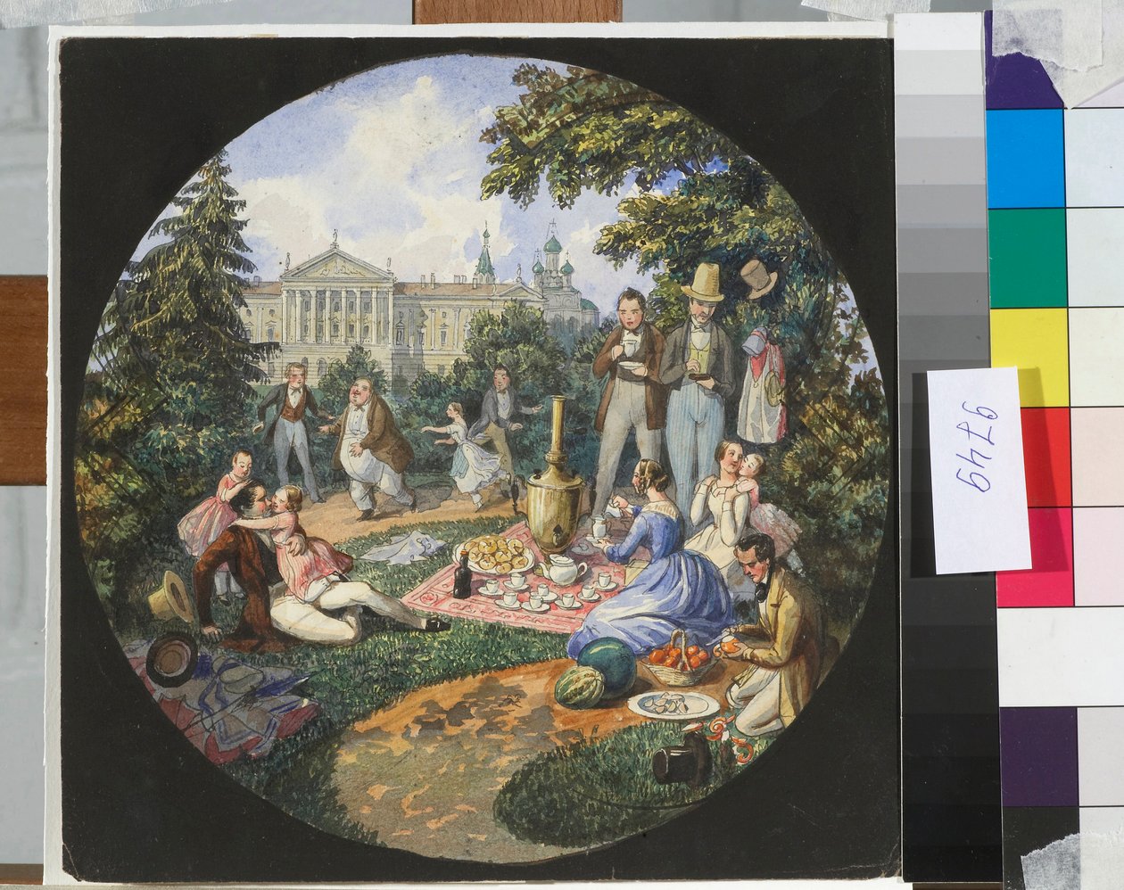 En russisk familie holder picnic nær Moskva - Værk af Nicolas Benois (1813-1898) af Nikolay Benois