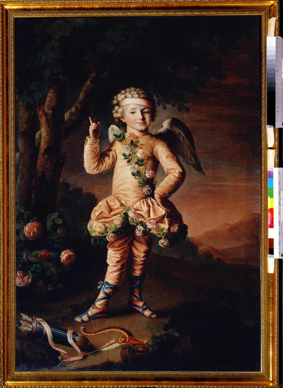 Portræt af Ivan Yakimov en Cupidon (Portræt af Ivan Yakimov med Amor). Peinture de Nikolai Ivanovich Argunov (Argounov) (1771-april 1829). Huile sir toile af Nikolay Ivanovich Argunov