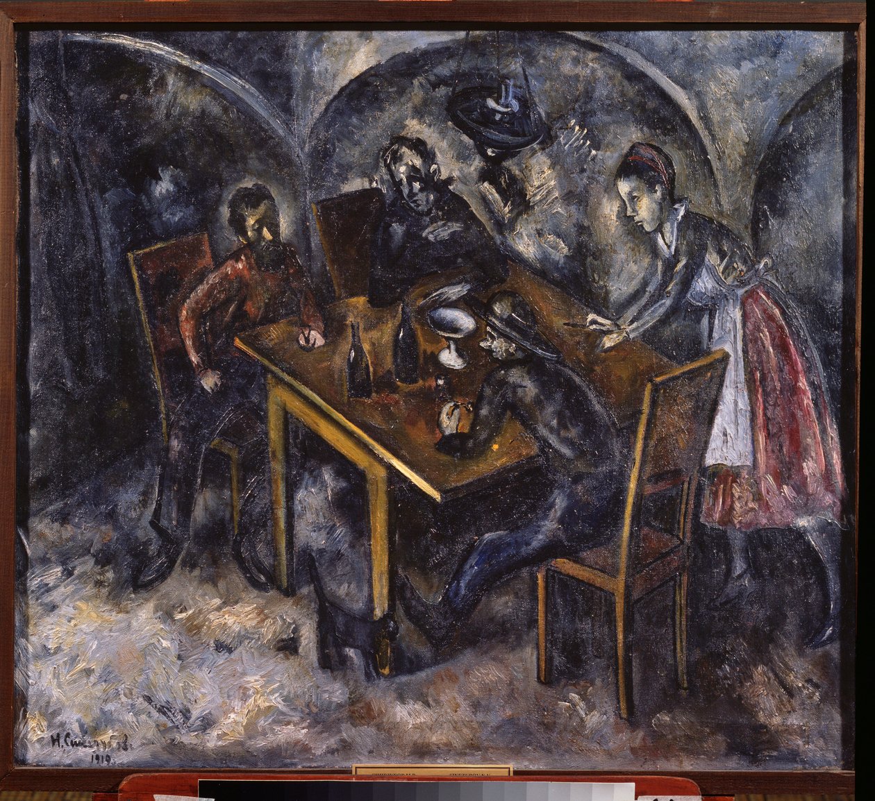 In a Tavern (In a Tavern) - Maleri af Nikolai Vladimirovich Sinezubov (Nicolas Sinezouboff) (1891-1956), olie på lærred af Nikolay Vladimirovic Sinezubov