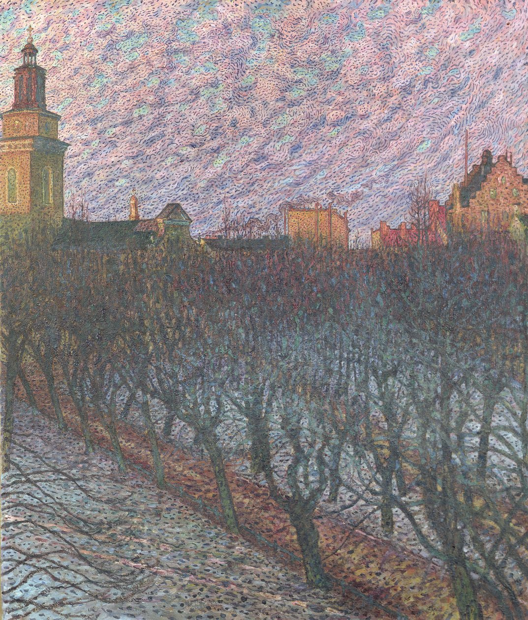 Aftensol over Maria Magdalena Kirke Stockholm, 1902 af Nils Kreuger