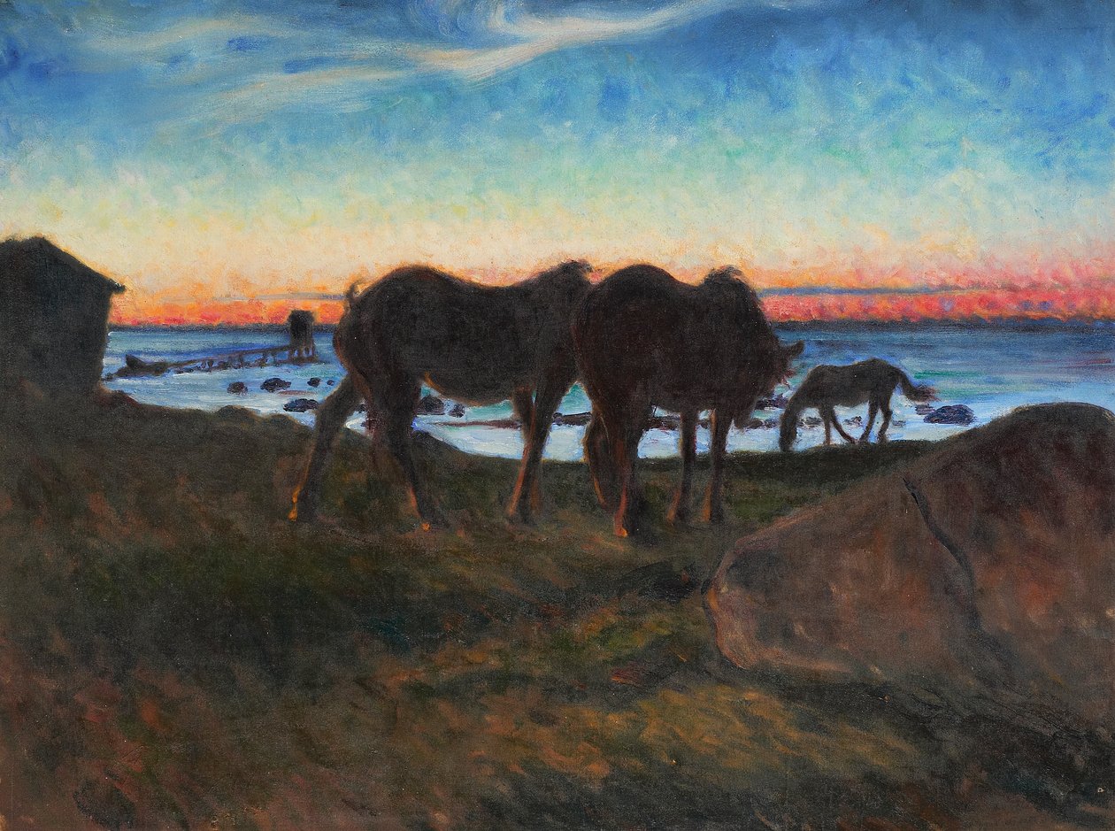Heste ved solnedgang af Nils Kreuger