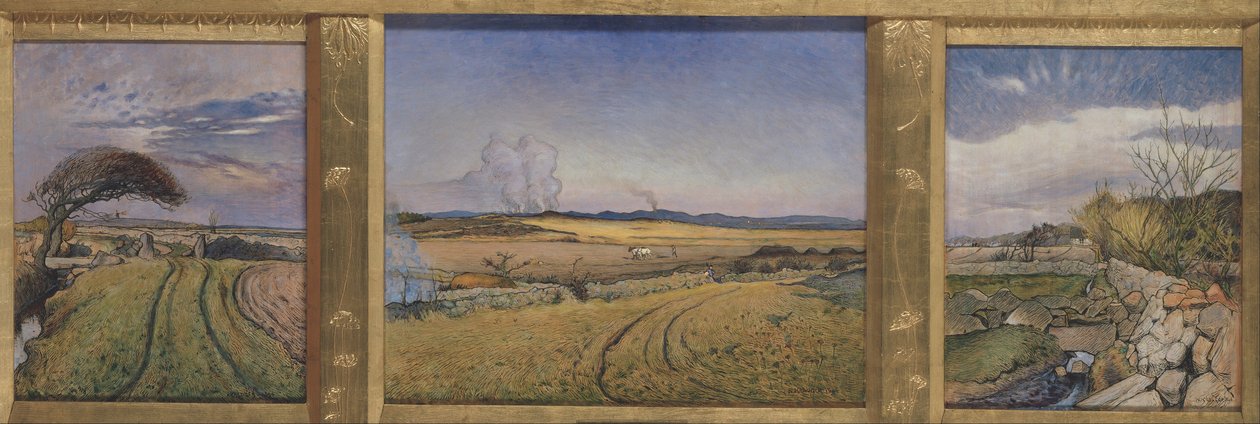 Forår i Halland. Tre malerier i en ramme skulptureret af kunstneren af Nils Kreuger