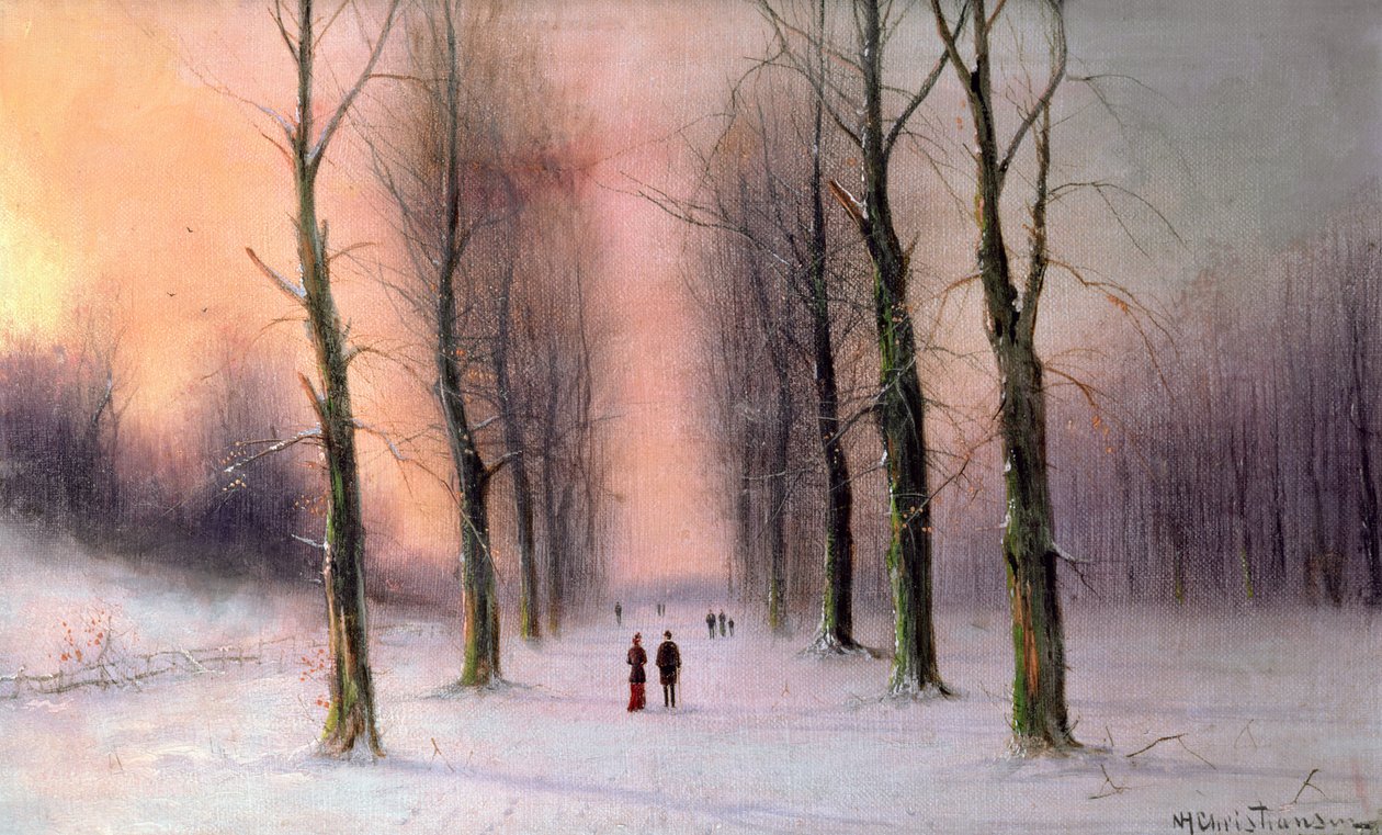 Snow Scene-Wanstead Park af Nils Hans Christiansen
