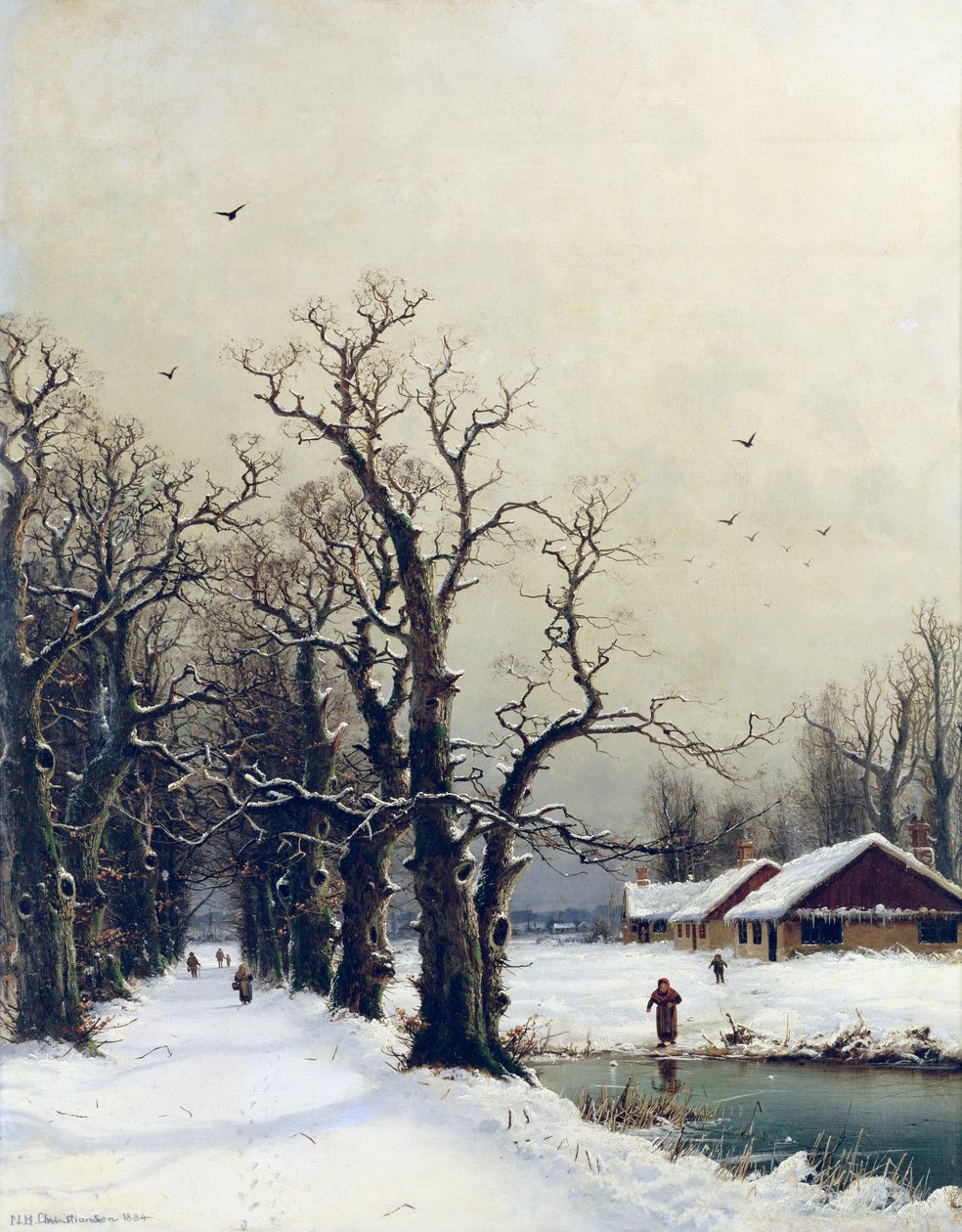 Vinterscene, 1800-tallet af Nils Hans Christiansen