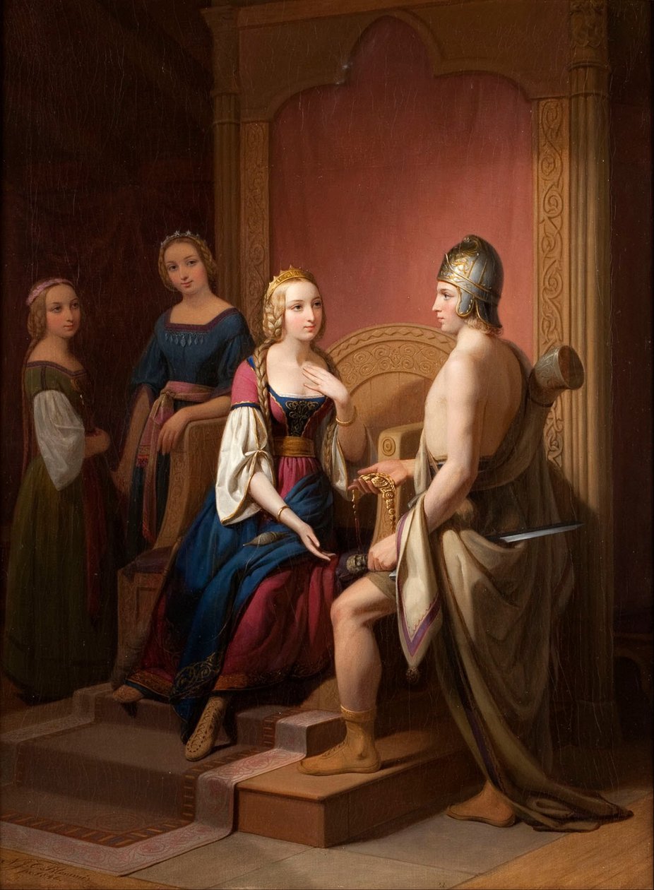 Heimdall returnerer Brisingamen til Freya, 1846 af Nils Jakob Blommér