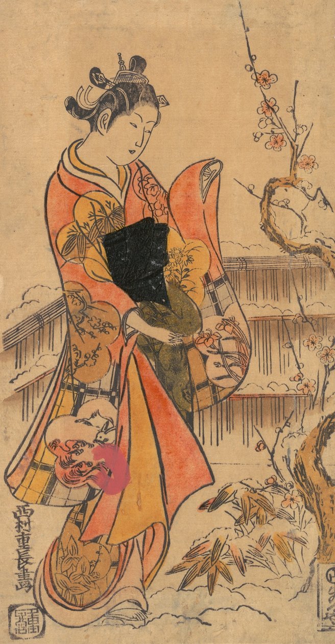 En ung Dame i en Have. af Nishimura Shigenaga