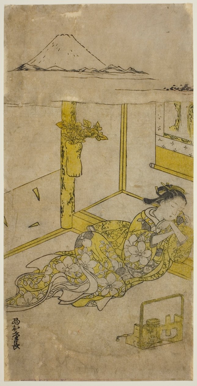 Sovende ung kvinde med Fuji-bjerget ovenover af Nishimura Shigenaga