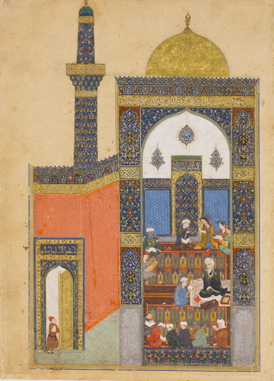 Laila og Majnun i skolen, Folio fra en Khamsa Quintet of Nizami, A.H. 835 A.D. 1431-32. af Nizami