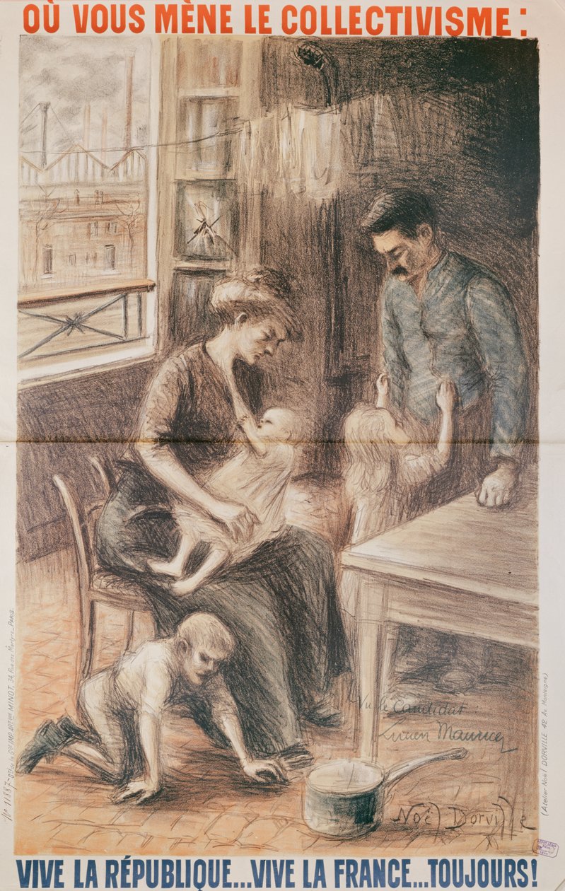 A Factory Workers House, valgplakat, 1909, farve litografi af Noel Dorville
