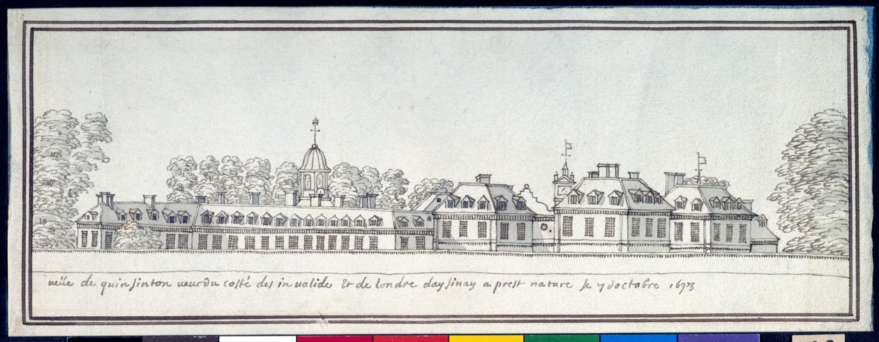 Kensington Palace, 7. oktober 1693 (pen og blæk med vask på papir) af Noel Gasselin