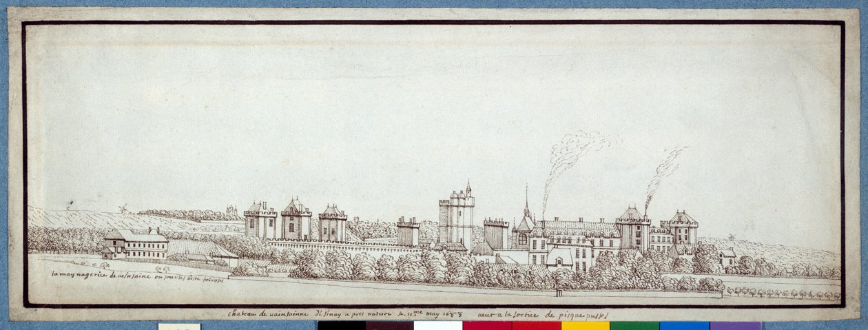 Chateau de Vincennes, med rygende skorstene (pen og blæk på papir) af Noel Gasselin