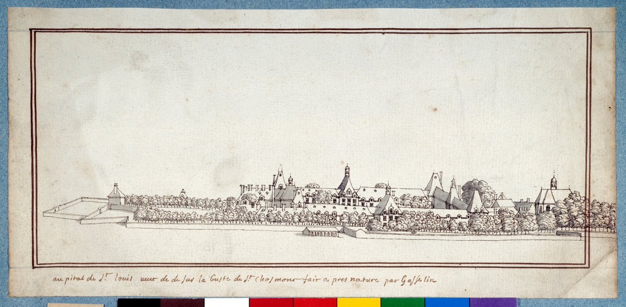 The Hospital of St Louis (pen og blæk med vask på papir) af Noel Gasselin