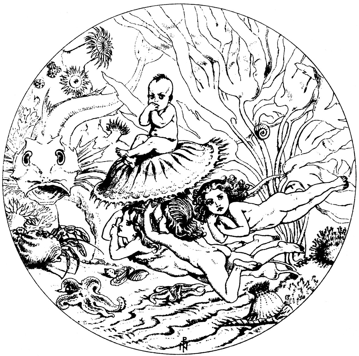 Illustration fra eventyret The Water-Babies, af Charles Kingsley, 1863. af Noel Paton