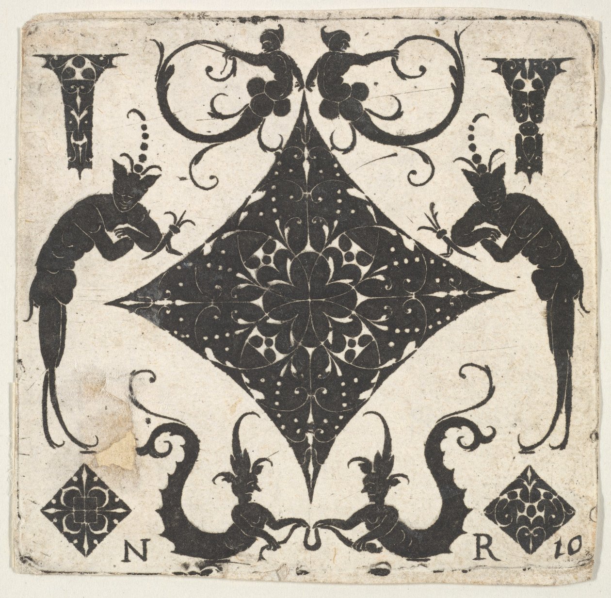 Konkave sugetablet-formet panel og groteske figurer, ca. 1620-30. af Noel Rouillard
