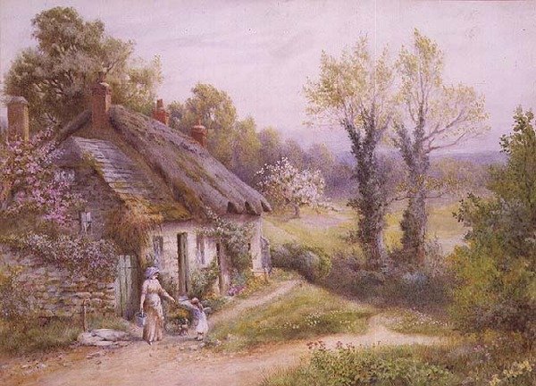En mor og et barn i en hyttehave af Noel Smith