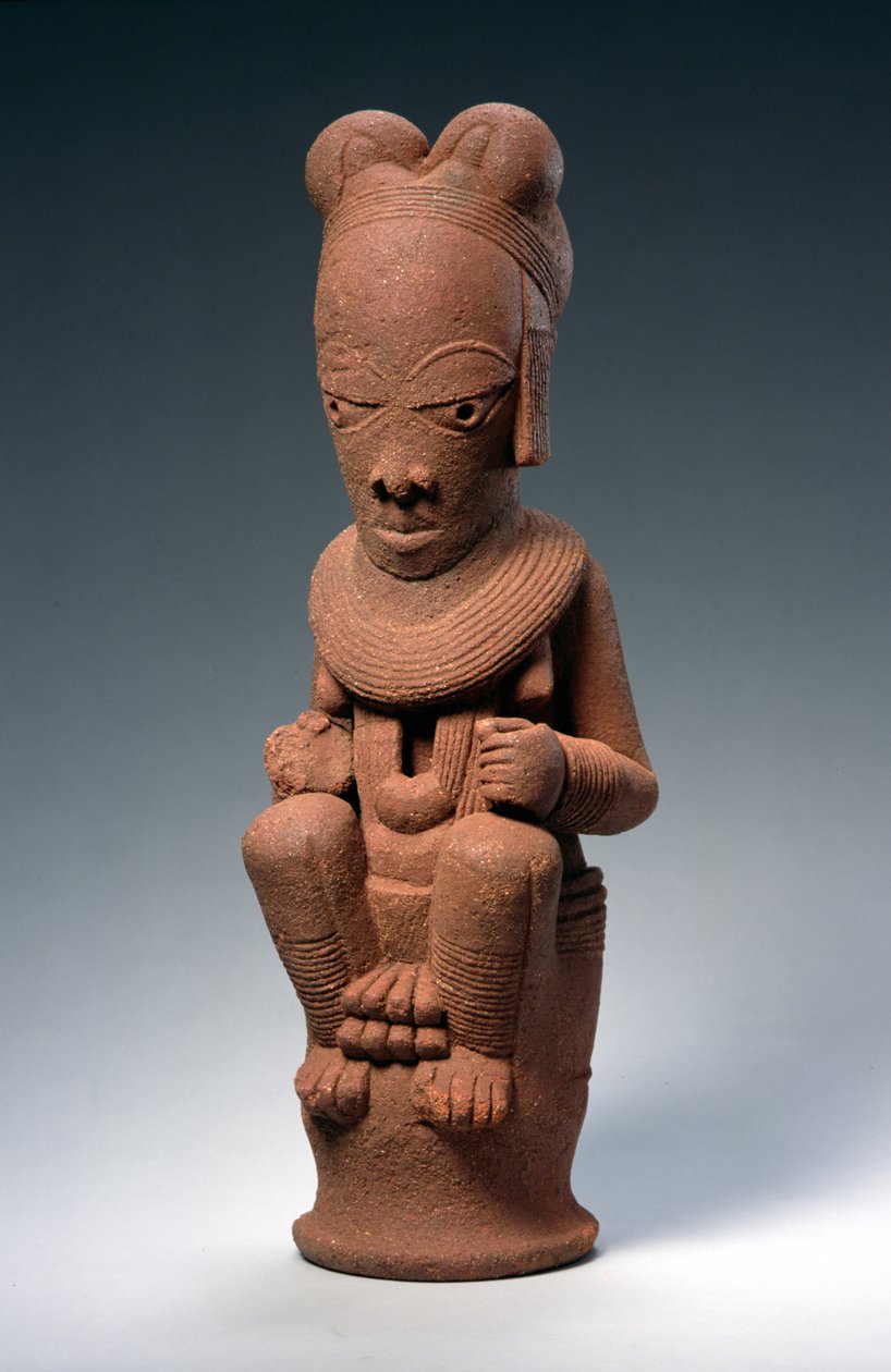 Siddende kvindefigur, Nok, Nigeria (terracotta) af Nok Culture