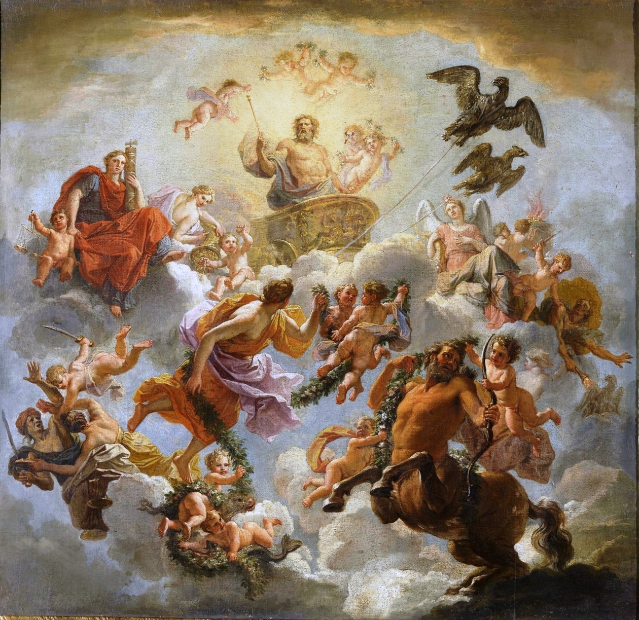 Fransk: Jupiter accompagné de la Justice et de la Piété Jupitervogn mellem retfærdighed og fromhed af Noël Coypel