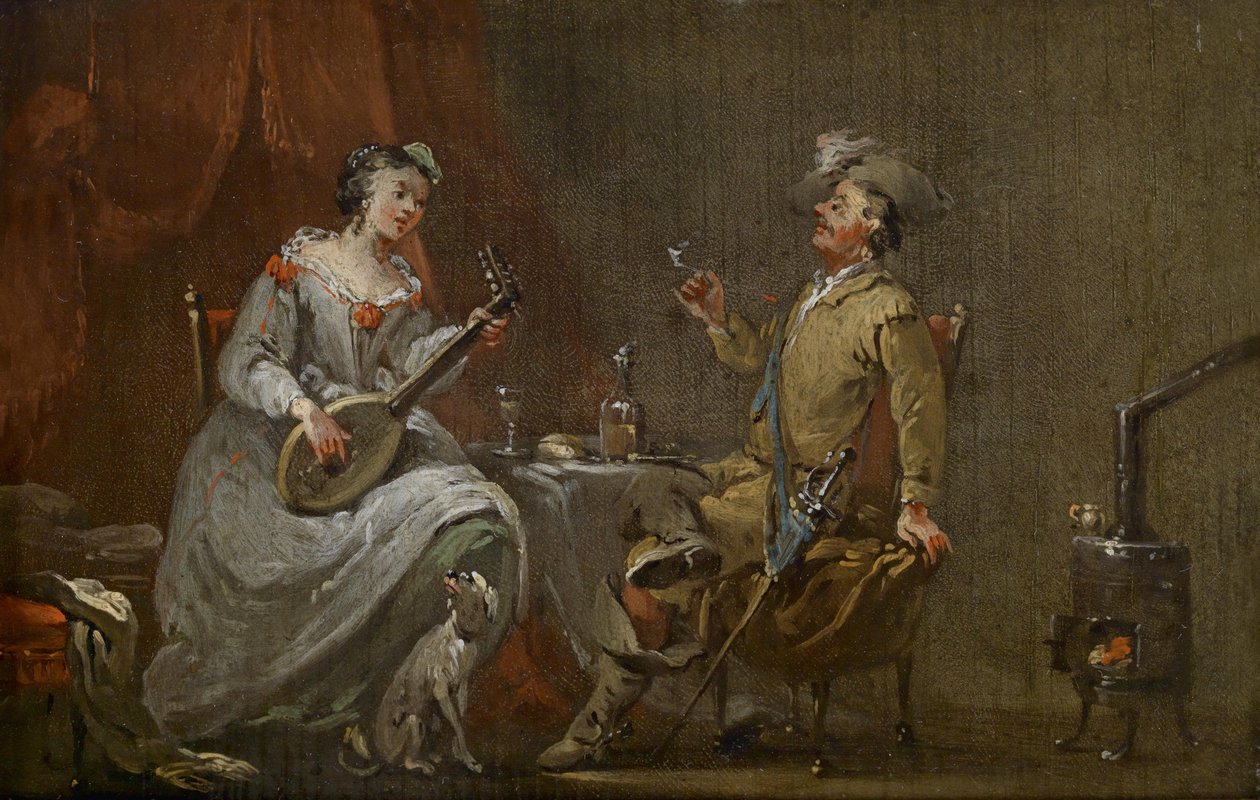 Cavalier og dame, der spiller lut af Norbert Joseph Carl Grund