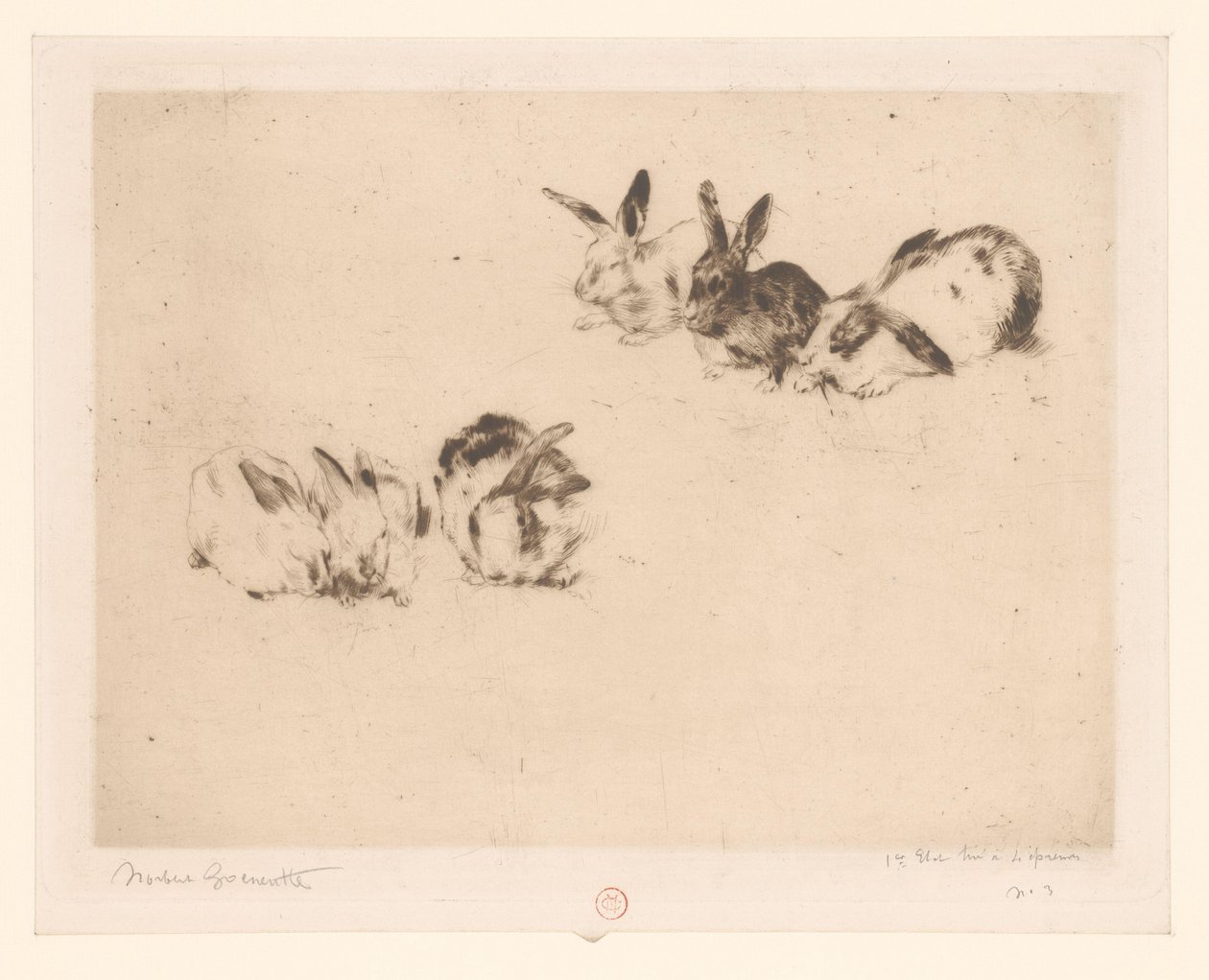 Seks kaniner af Norbert Goeneutte (signed by artist)