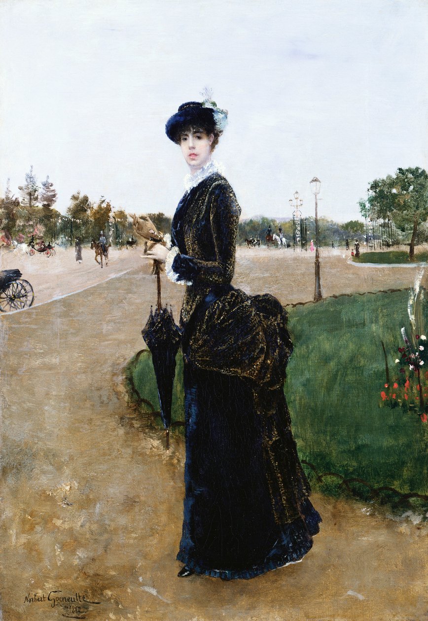 En elegant dame i Bois de Boulogne, 1880 af Norbert Goeneutte