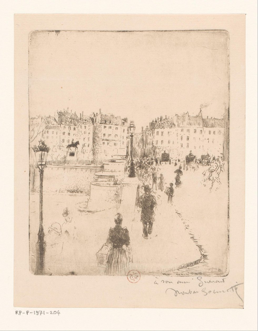Udsigt over Pont Neuf i Paris af Norbert Goeneutte