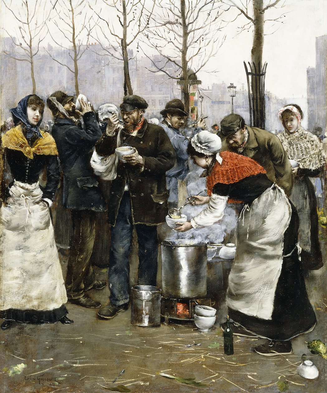 Suppe til messerne på en vinterdag, Paris, 1881 af Norbert Goeneutte