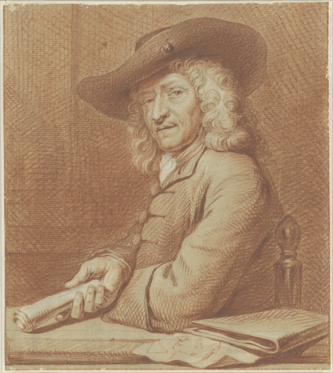 Portræt af tegneren Jan Pietersz. Zoomer, med hat og papirrulle af Norbert van Bloemen