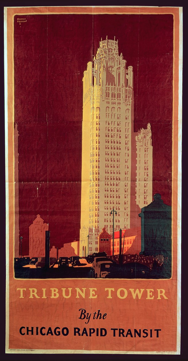Tribune Tower, udgivet af Chicago Rapid Transit Company, USA, 1925 af Norman Erickson