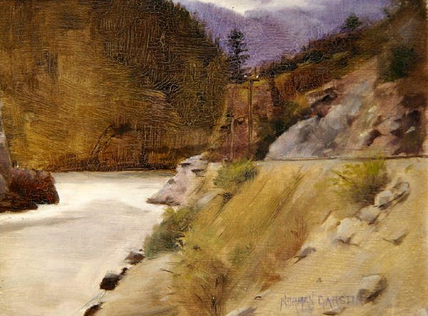 Hell Gate Canyon, Fraser River, Canada (olie) af Norman Garstin