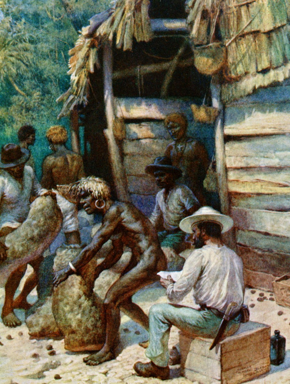En handelsmand fra Sydhavsøen og hans sække med elfenbensnødder, 1908 af Norman Hardy
