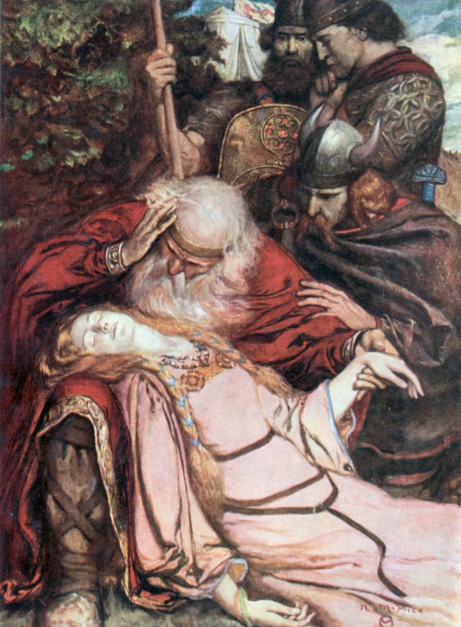 Lear, "Cordelia, Cordelia". Kong Lear - Akt V, scene 3 (farvelitografi) af Norman Mills (after) Price