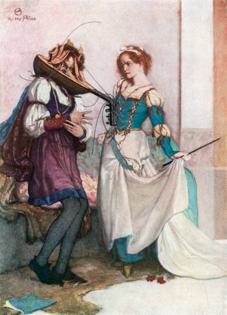 Den blide Katherine. The Taming of the Shrew - Act II, Scene 1 (farvelitografi) af Norman Mills (after) Price
