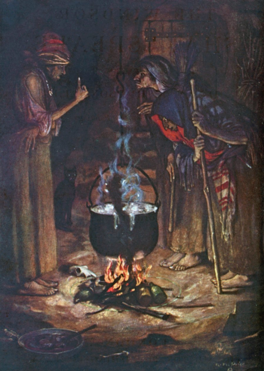 De underlige søstre. Macbeth - Akt IV, Scene 1 (farvelitografi) af Norman Mills (after) Price