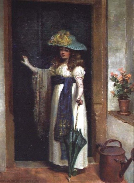 Ung pige med en paraply af Norman Prescott Davies