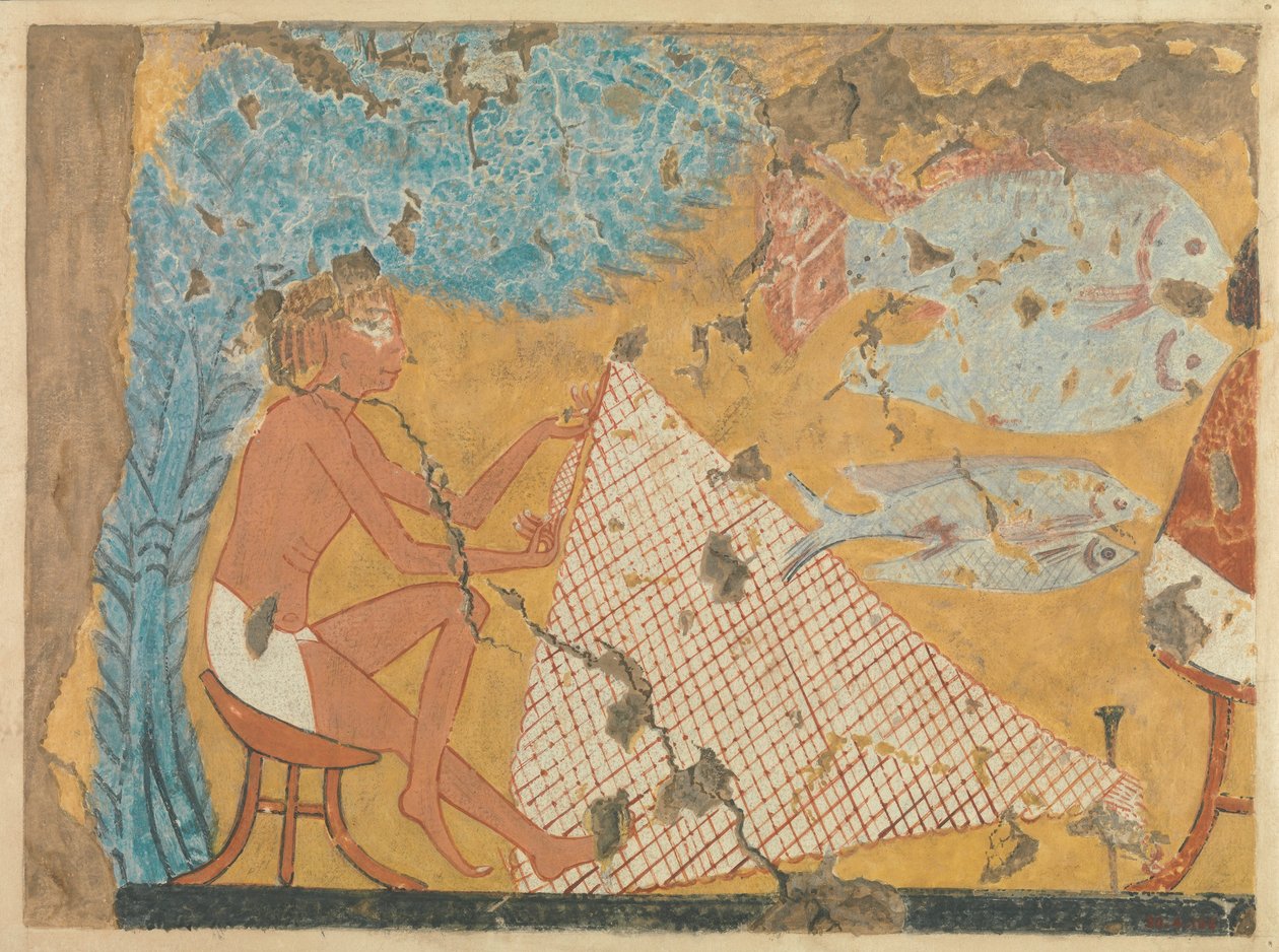 Man Making a Net, Tomb of Ipuy, ca. 1295–1213 f.Kr. (tempera på papir) af Norman de Garis Davies