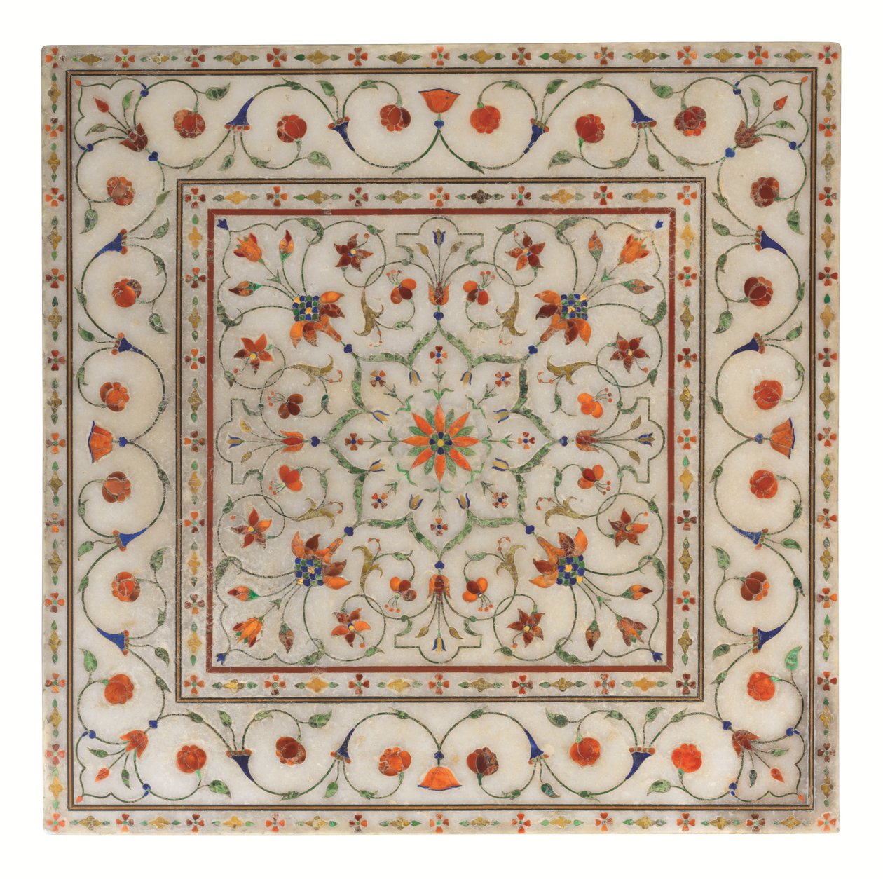 Mughal-fodstøtte i indlagt pietra dura-marmor, ca. 1700 af North Indian School