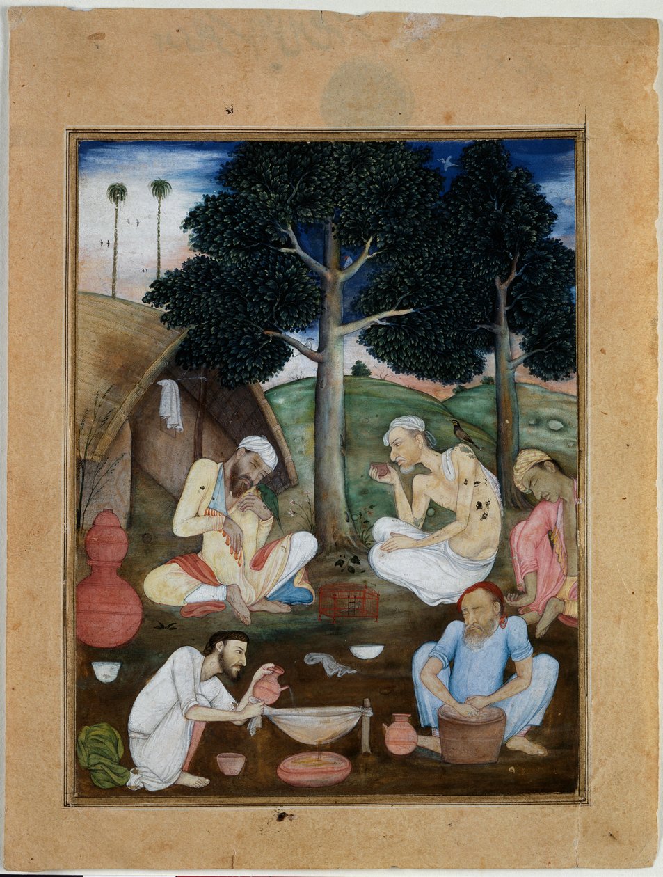 Gruppe af bhang-narkomaner, ca. 1600 (gouache på papir) af North Indian School