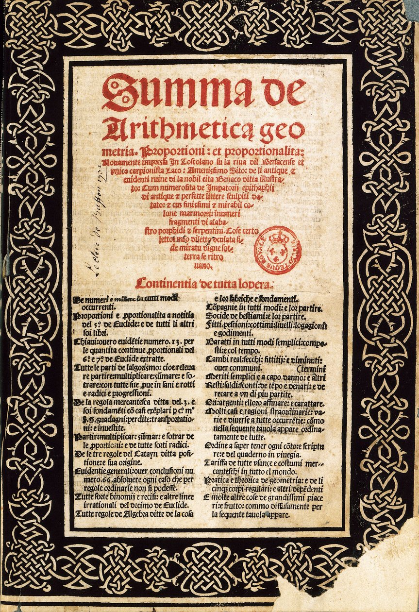"Summa Arithmetica" af Luca Pacioli af Northern Italian School