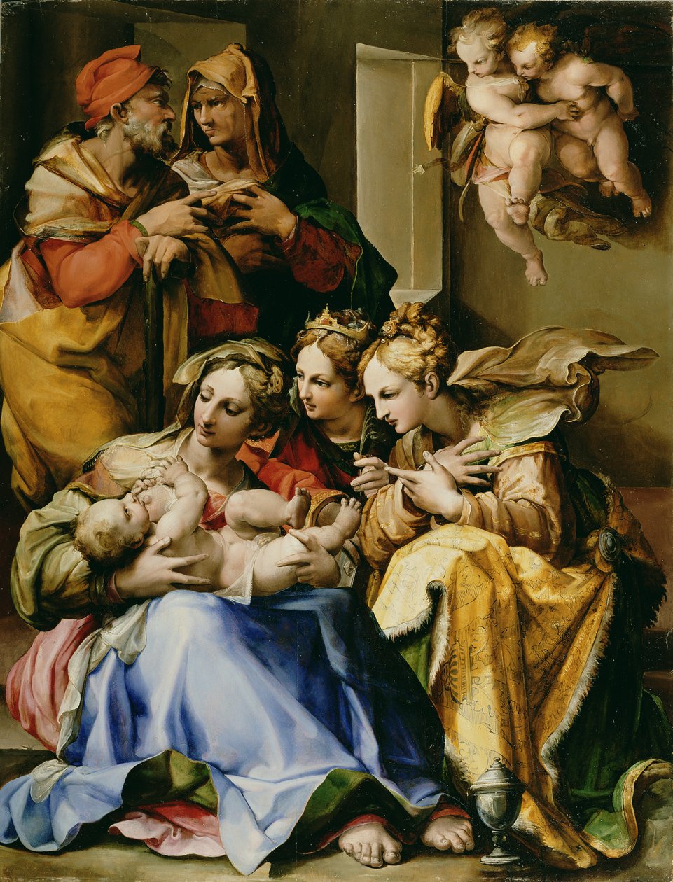 Hellig familie med de hellige Anne, Katarina af Alexandria og Maria Magdalena, ca. 1560-9 af Nosadella