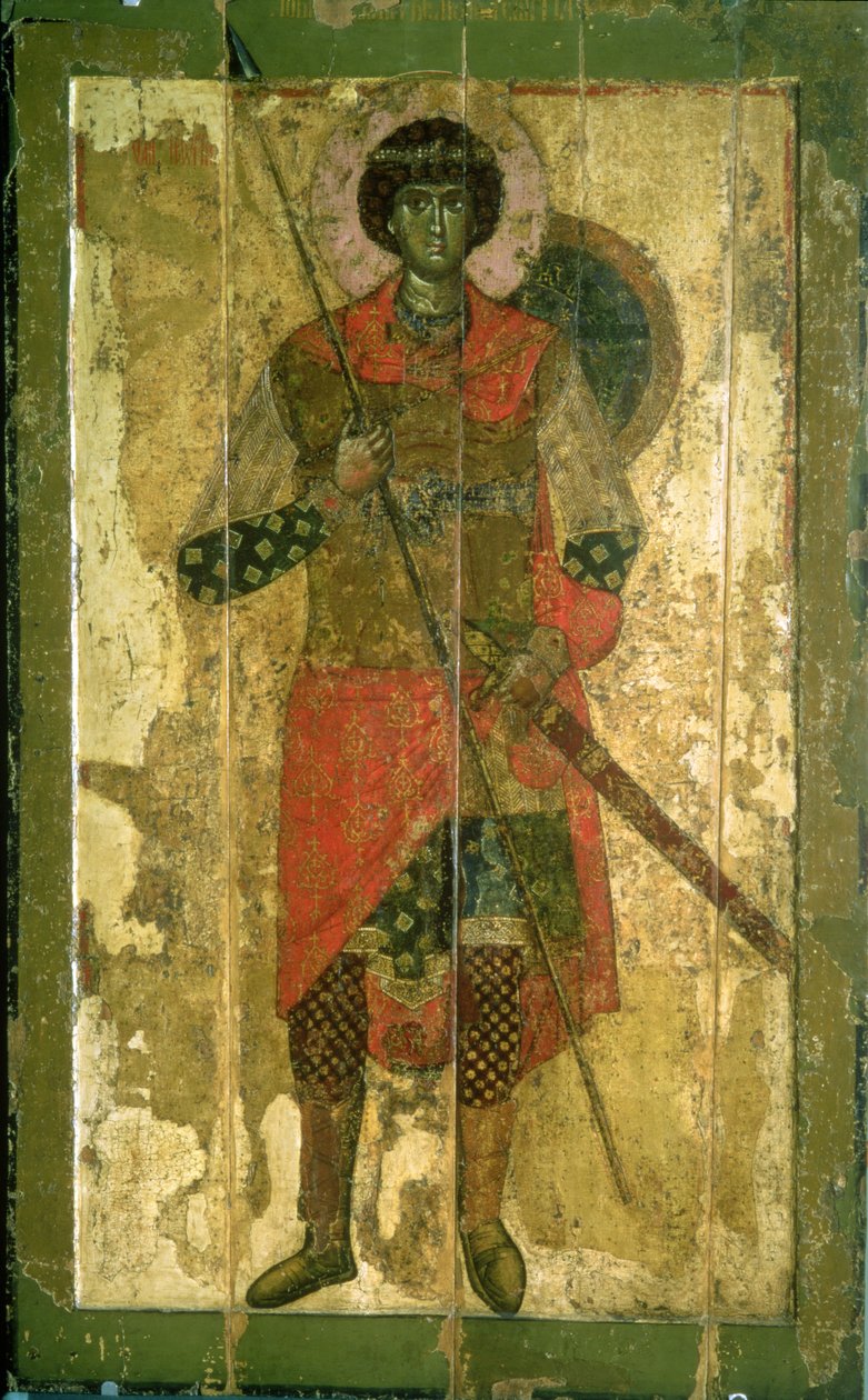 Icon of St. George, 1130-50 (tempera på panel) af Novgorod School