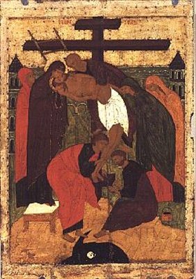 Aflejringen, ikon fra Novgorod-skolen, 1400-tallet af Novgorod School